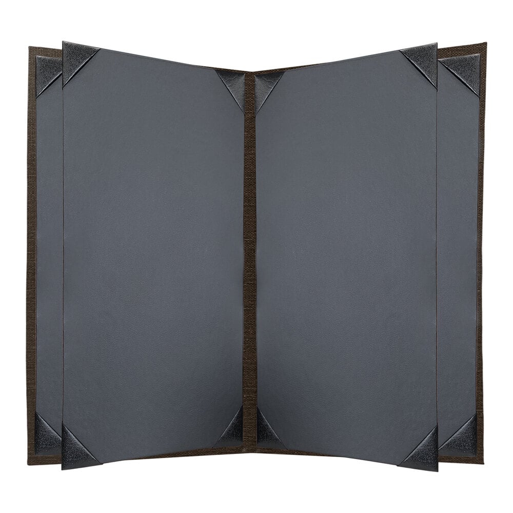 H. Risch, Inc. Linen 8 1/2" x 14" Customizable Espresso 6-View Menu Cover with Album Style Corners - 25/Case