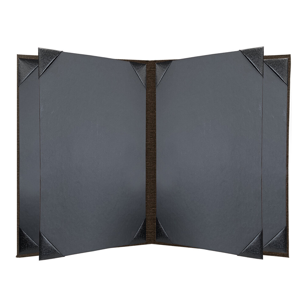 H. Risch, Inc. Linen 8 1/2" x 11" Customizable Espresso 6-View Menu Cover with Album Style Corners - 25/Case