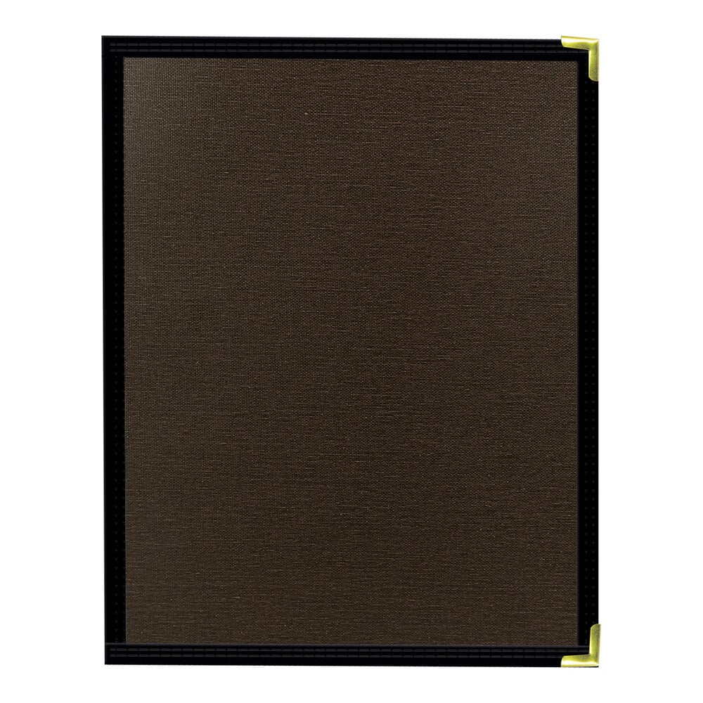 H. Risch, Inc. Linen 8 1/2" x 11" Customizable Espresso 6-View Menu Cover with Interior Pocket - 25/Case