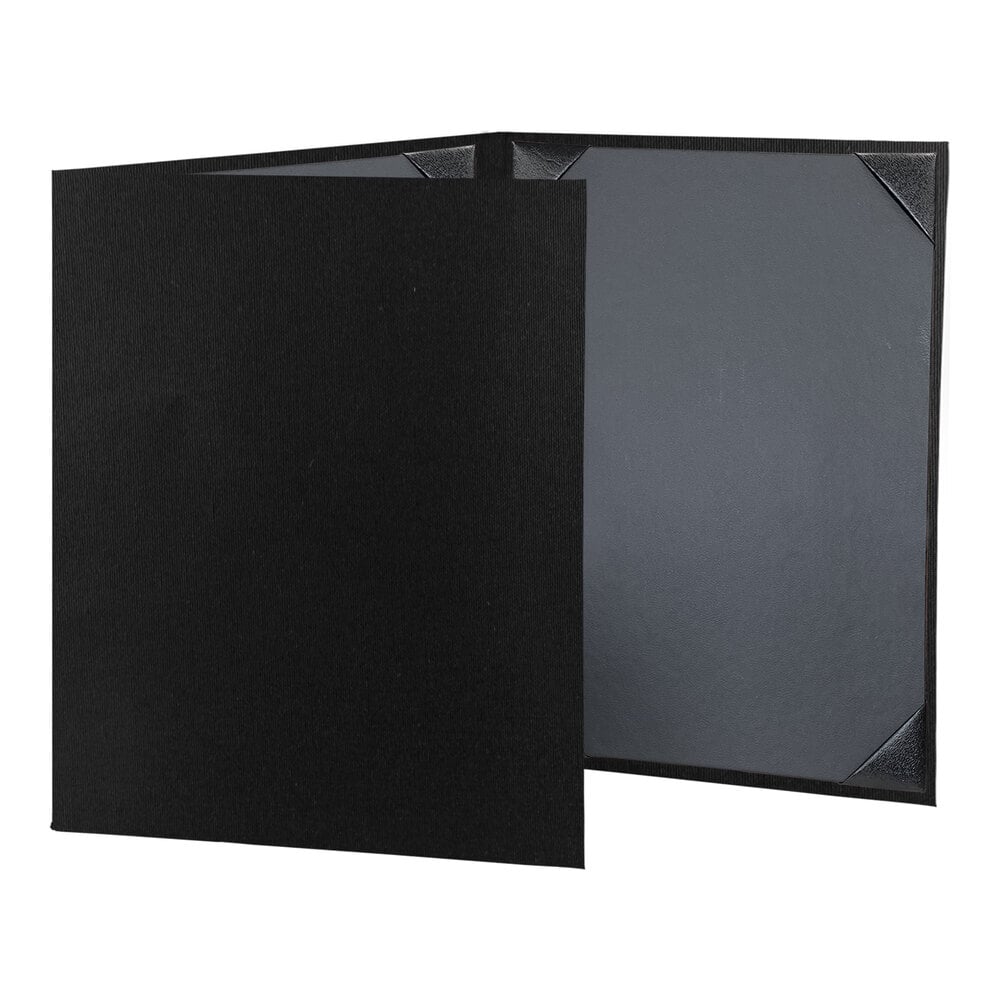 H. Risch, Inc. Linen 8 1/2" x 11" Customizable Nero 3-View Menu Cover with Album Style Corners - 25/Case