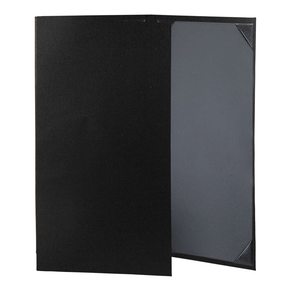 H. Risch, Inc. Linen 8 1/2" x 14" Customizable Nero 3-View Menu Cover with Album Style Corners - 25/Case
