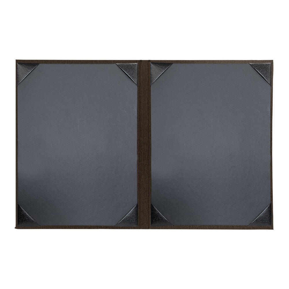 H. Risch, Inc. Linen 8 1/2" x 11" Customizable Espresso 2-View Menu Cover with Album Style Corners - 25/Case