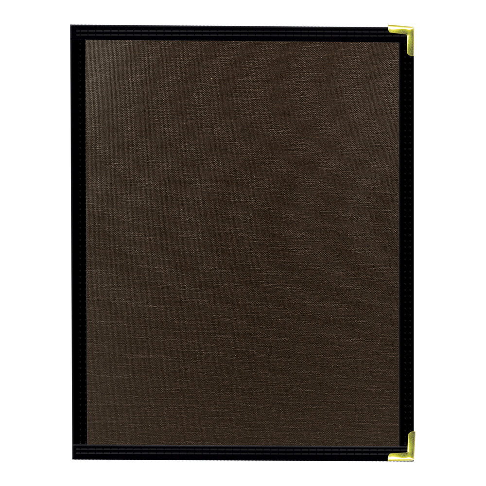 H. Risch, Inc. Linen 8 1/2" x 11" Customizable Espresso 2-View Menu Cover with Interior Pocket - 25/Case
