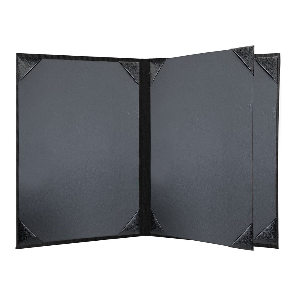 H. Risch, Inc. Linen 8 1/2" x 11" Customizable Nero 4-View Menu Cover with Album Style Corners - 25/Case