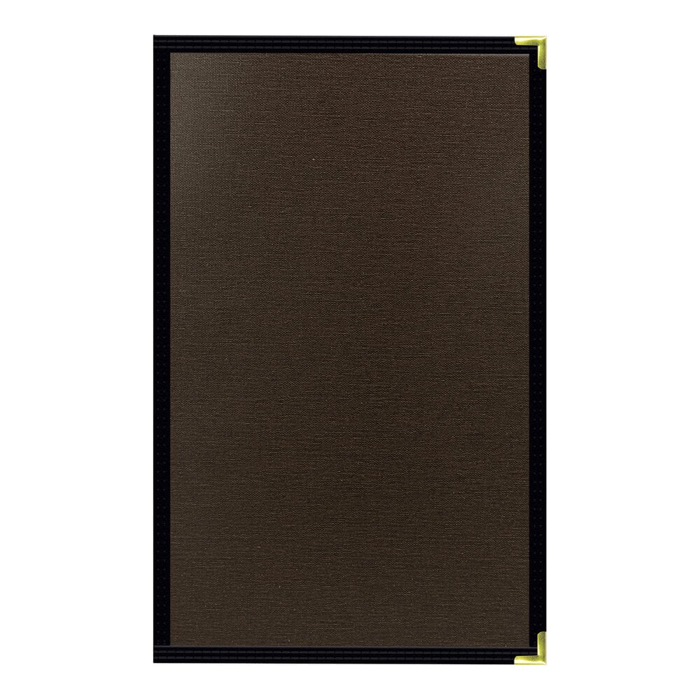 H. Risch, Inc. Linen 8 1/2" x 14" Customizable Espresso 4-View Menu Cover with Interior Pocket - 25/Case