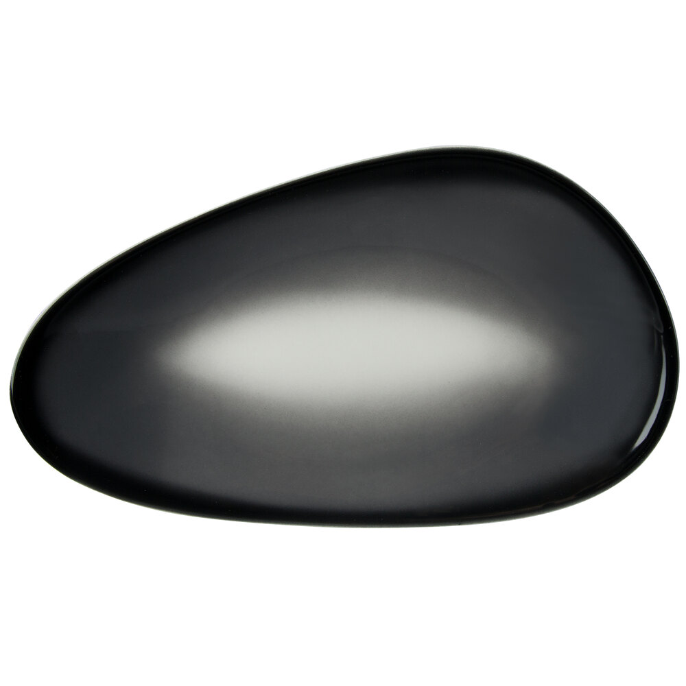 Reserve by Libbey Pebblebrook 10 1/2" x 6" Obsidian Organic Porcelain Tray - Sample