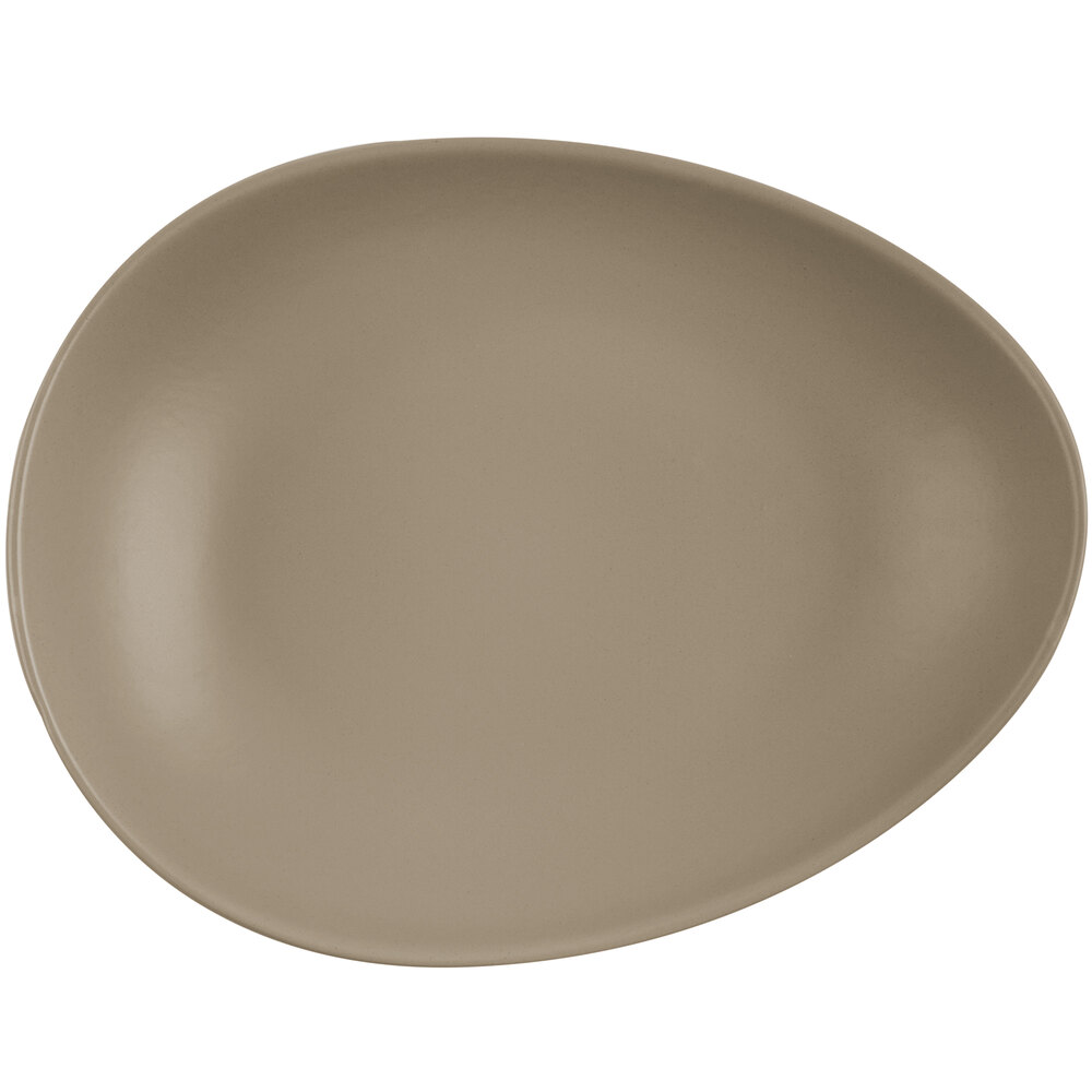 Libbey Driftstone 10 7/8" x 8 1/2" Sand Satin Matte Organic Porcelain Coupe Plate - Sample