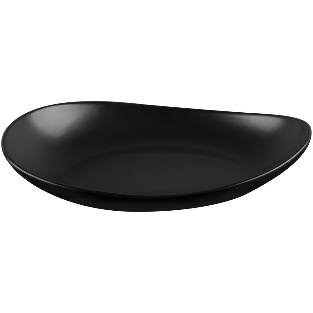 Libbey Driftstone 10 7/8" x 8 1/2" Onyx Satin Matte Organic Porcelain Coupe Plate - Sample