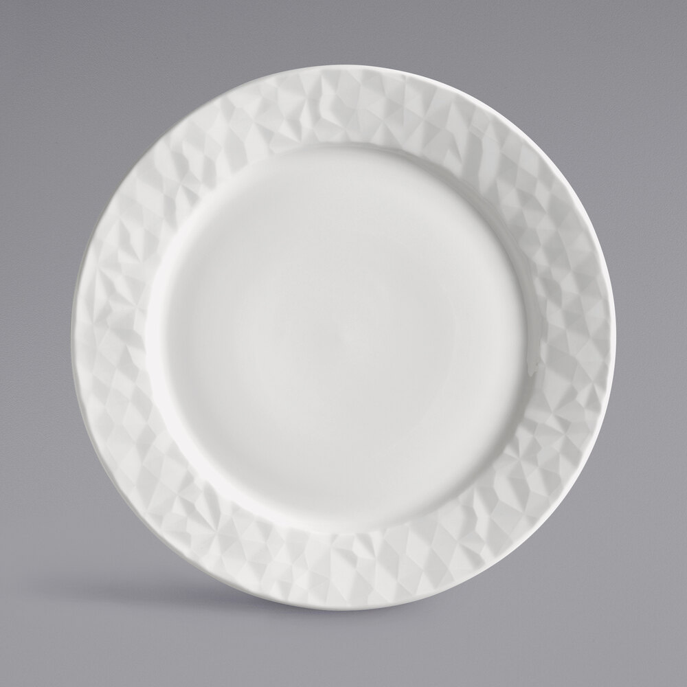 Reserve by Libbey Status 10 1/2" Royal Rideau White Porcelain Round Plate with Wide Rim - Sample
