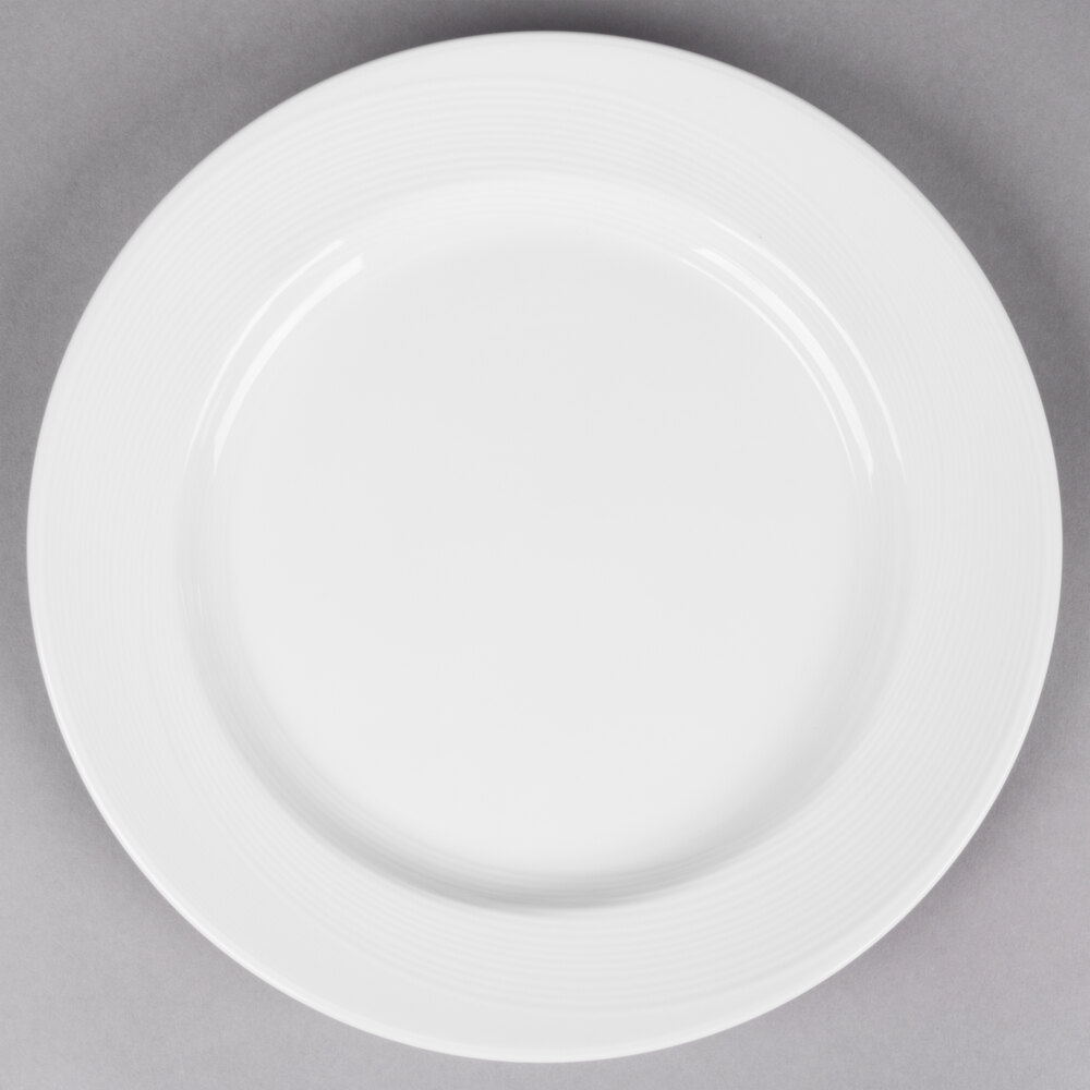 Reserve by Libbey Silk 10 1/4" Round Royal Rideau White Wide Rim Porcelain Plate - Sample