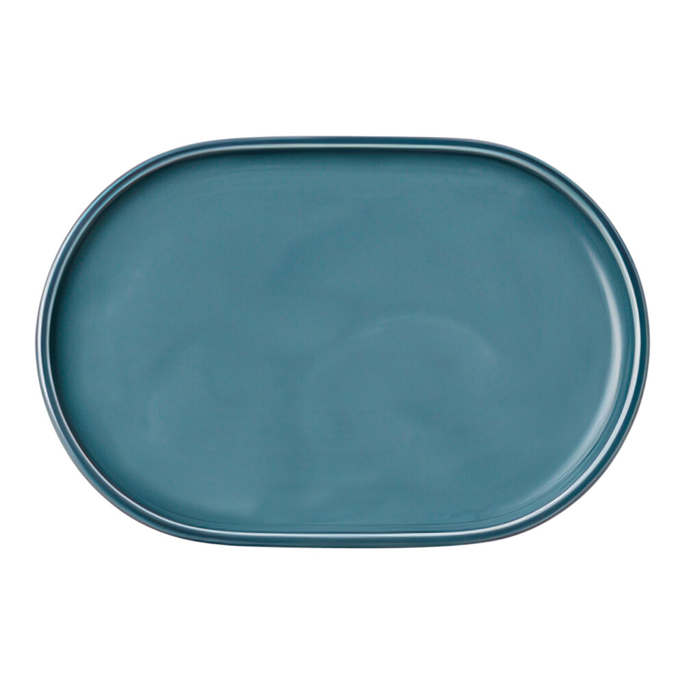 Schonwald Companion 9 1/8" x 6 3/8" Petrol Blue Porcelain Coupe Platter - Sample