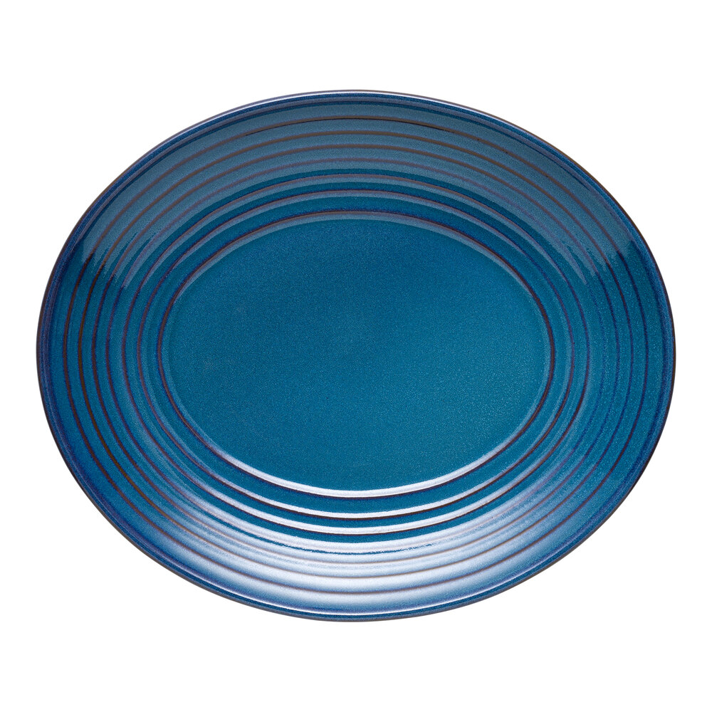 Libbey Canyonlands 12 1/8" x 10 1/8" Blue Oval Terracotta Platter - Sample