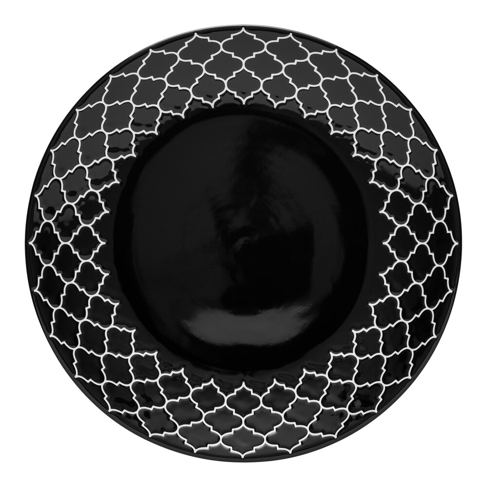 Libbey Samira 11 1/8" Black Porcelain Plate with White Embossing - Sample