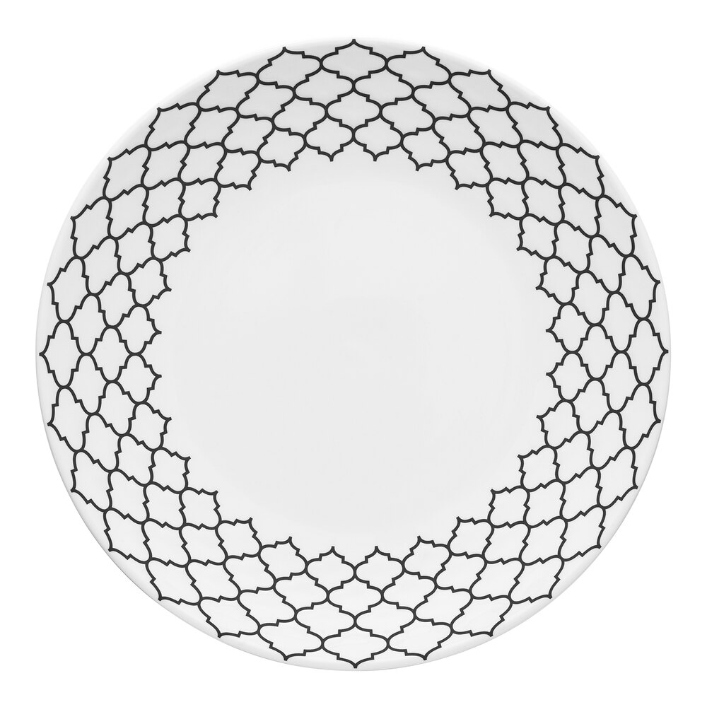Libbey Samira 11 1/8" White Porcelain Plate with Black Embossing - Sample