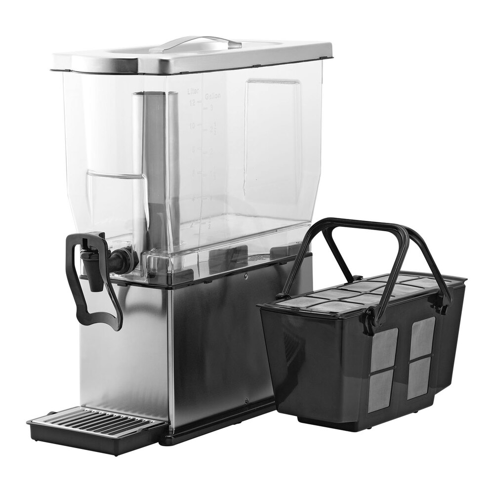 Service Ideas Cold Brew 'N' Serv 3 Gallon Brushed Stainless Steel and Tritan™ Plastic Hands-Free Cold Brew System CBNS3SSHF