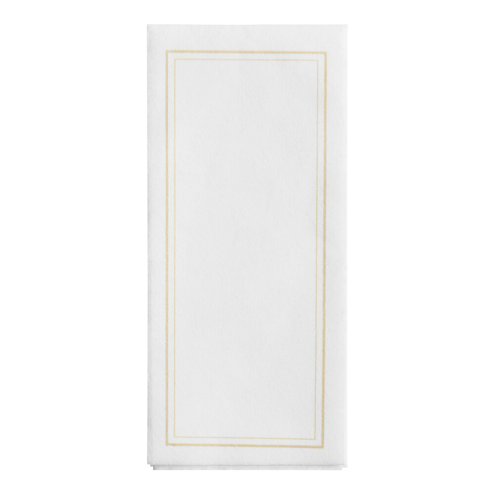 Choice Linen-Feel Gold Border Customizable 1/6 Fold Guest Towel - 500/Case