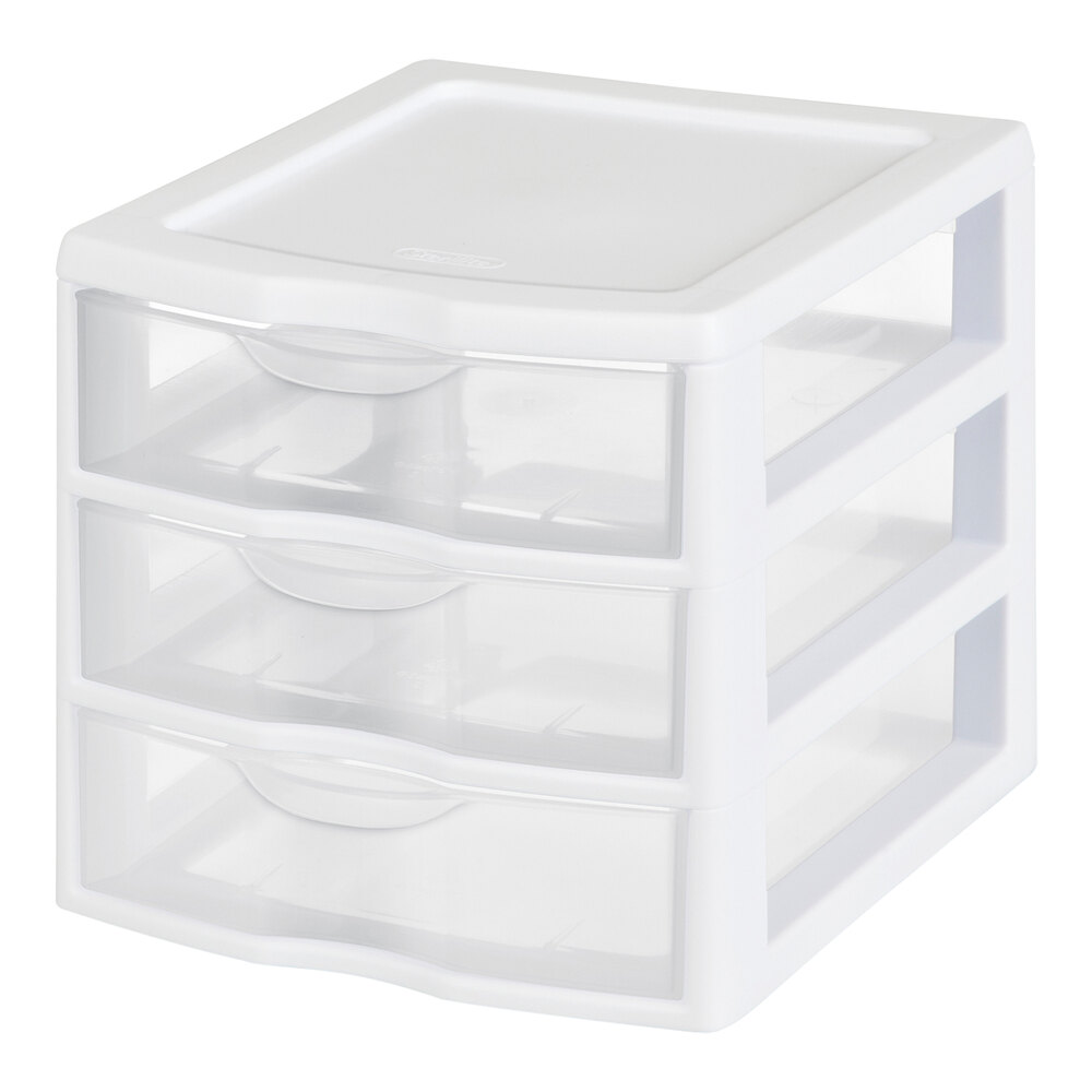 Sterilite 7 1/4" x 8 1/2" x 6 7/8" White Countertop 3-Drawer Storage Unit - 6/Case