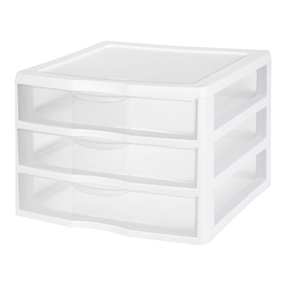 Sterilite 14 1/2" x 14 5/8" x 10 5/8" White Countertop 3-Drawer Storage Unit - 3/Case