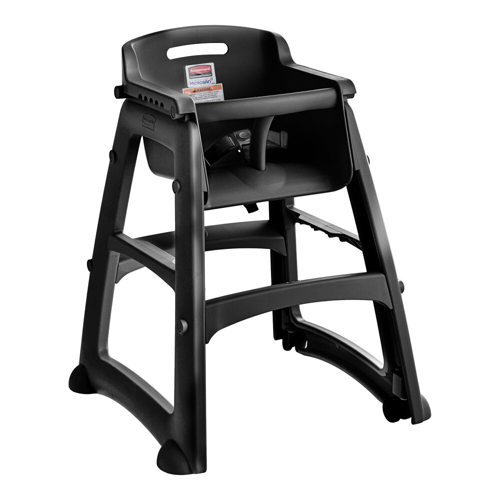 Rubbermaid® FG780508BLA Black Sturdy Chair Restaurant High Chair with Wheels - Assembled