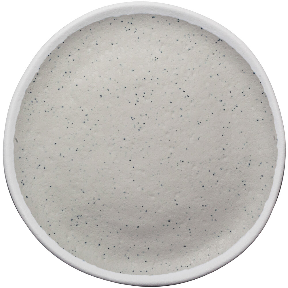 GET Pottery Market Glazed 5 1/2" Gray Coupe Plate with White Trim - Sample