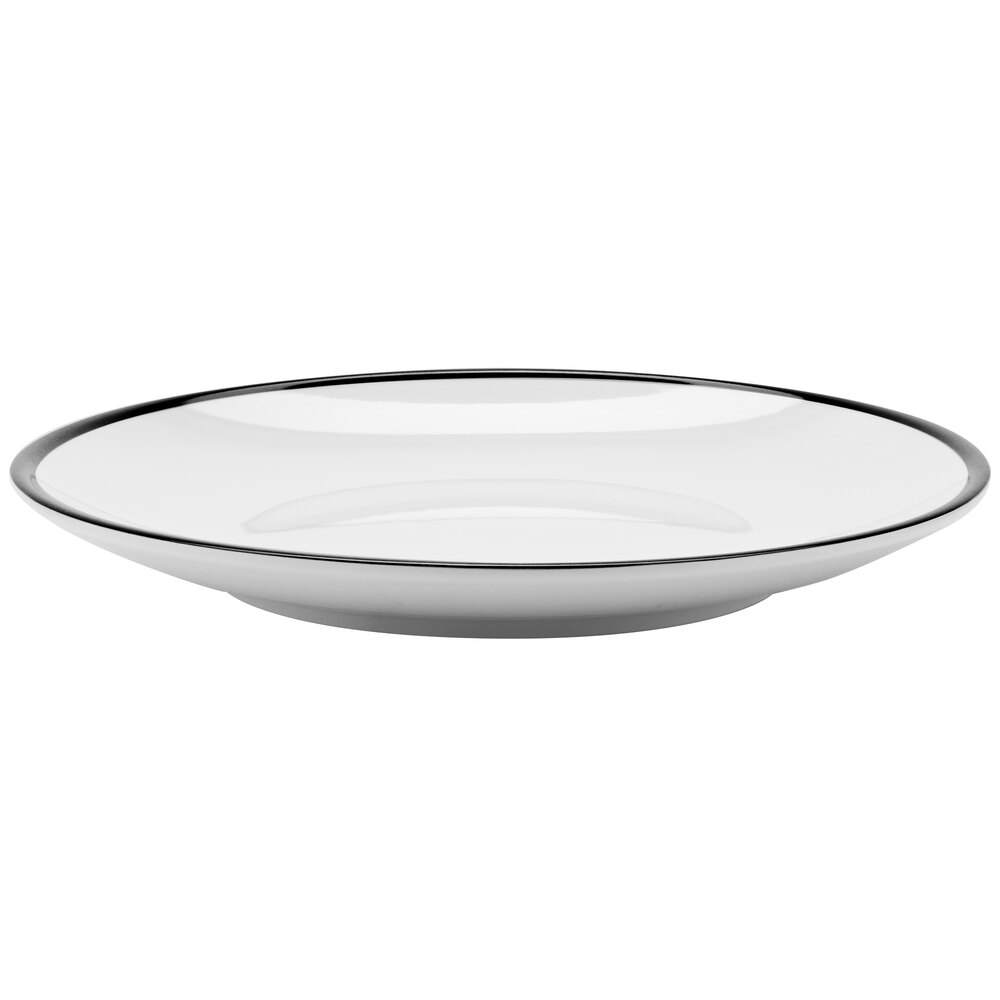 GET Settlement Bistro 8" White Enamelware Round Melamine Coupe Plate with Black Trim - Sample