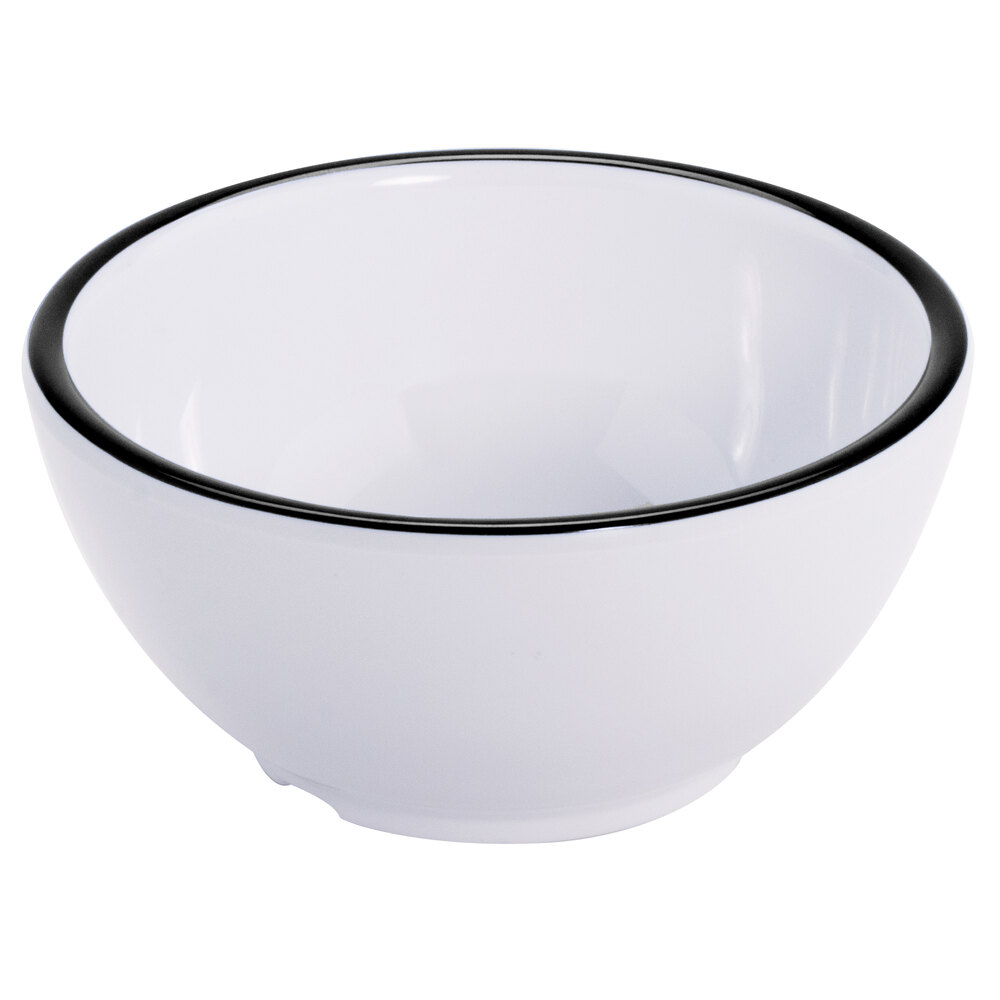 GET Settlement Bistro 14 oz. White Enamelware Melamine Round Bowl with Black Trim - Sample