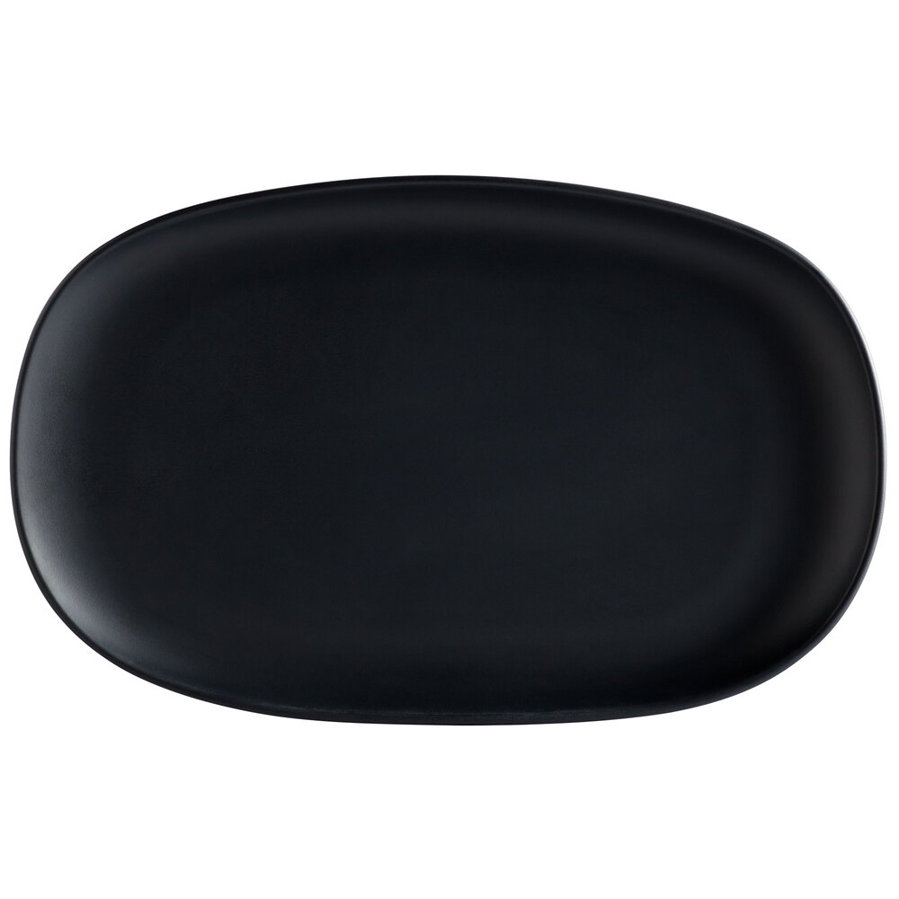 GET Riverstone 12" x 7 1/2" Dark Gray Irregular Oval Matte Melamine Coupe Plate - Sample