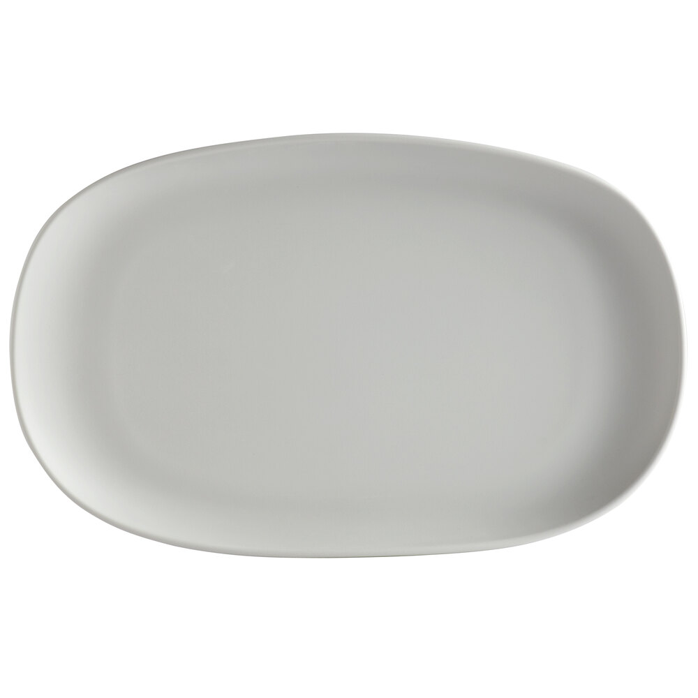GET Riverstone 12" x 7 1/2" Light Gray Irregular Oval Matte Melamine Coupe Plate - Sample