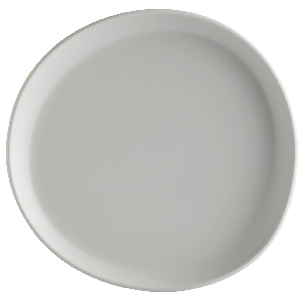 GET Riverstone 9 1/8" Light Gray Irregular Round Matte Melamine Coupe Plate - Sample