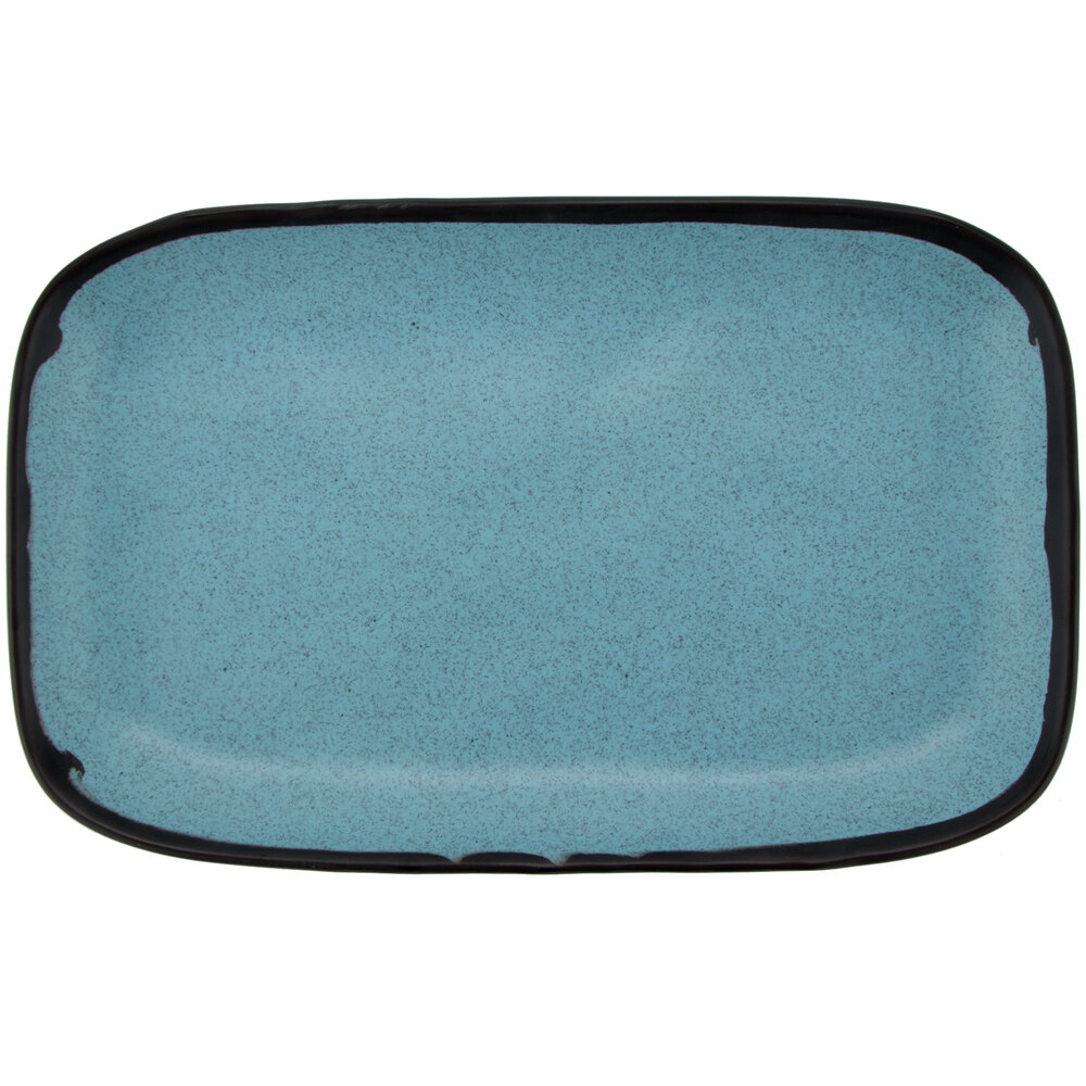 GET Pottery Market Matte 12" x 7 1/2" Speckled Grayish Blue Melamine Rectangular Platter - Sample