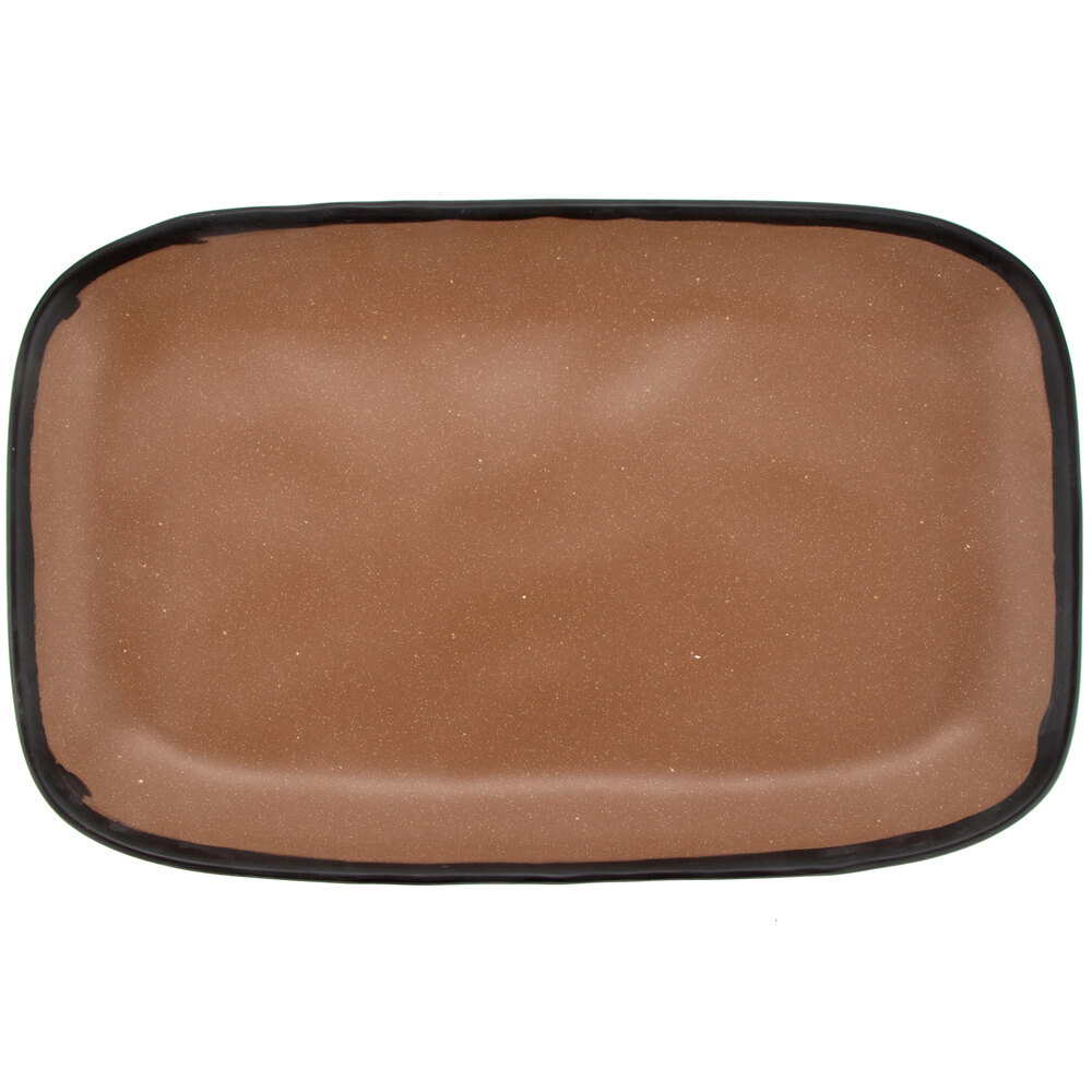 GET Pottery Market Matte 12" x 7 1/2" Speckled Taupe Melamine Rectangular Platter - Sample
