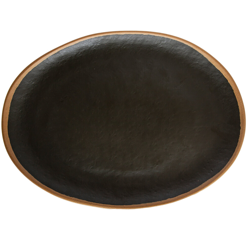 GET Pottery Market Glazed 15" x 11" Oval Brown Melamine Coupe Platter with Clay Trim - Sample