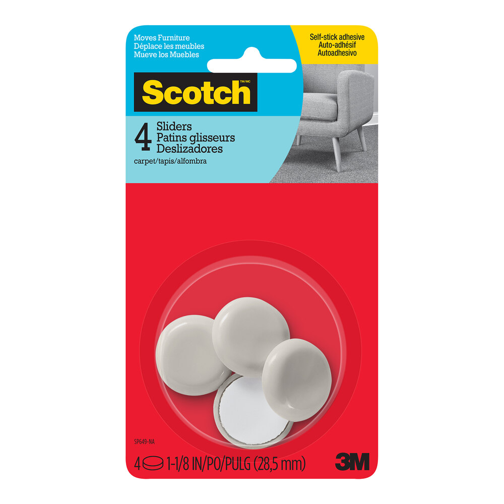 3M Scotch™ 1 1/8" Hard Plastic Adhesive Furniture Sliders - 24/Case