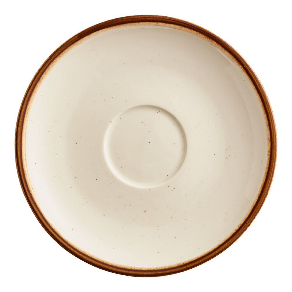 Acopa Keystone 6 1/2" Vanilla Bean Stoneware Saucer - Sample
