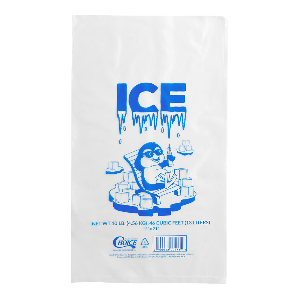 Choice 10 lb. Clear Plastic Ice Bag with Ice Print - 1,000/Case