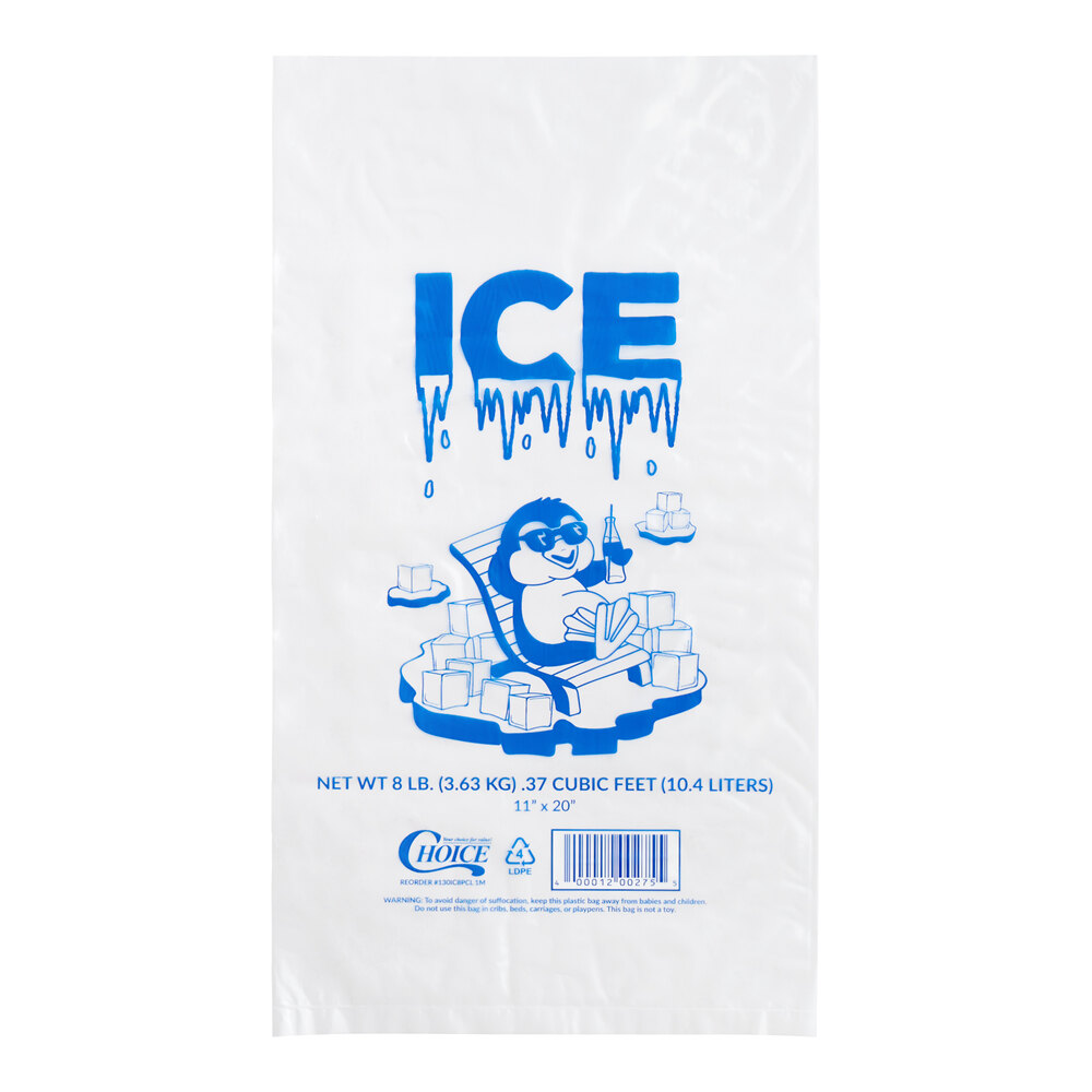 Choice 8 lb. Clear Plastic Ice Bag with Ice Print - 1,000/Case