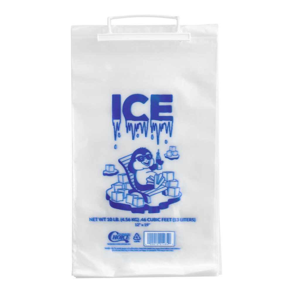 Choice 10 lb. Clear Wicketed Ice Bag with Ice Print - 1,000/Case