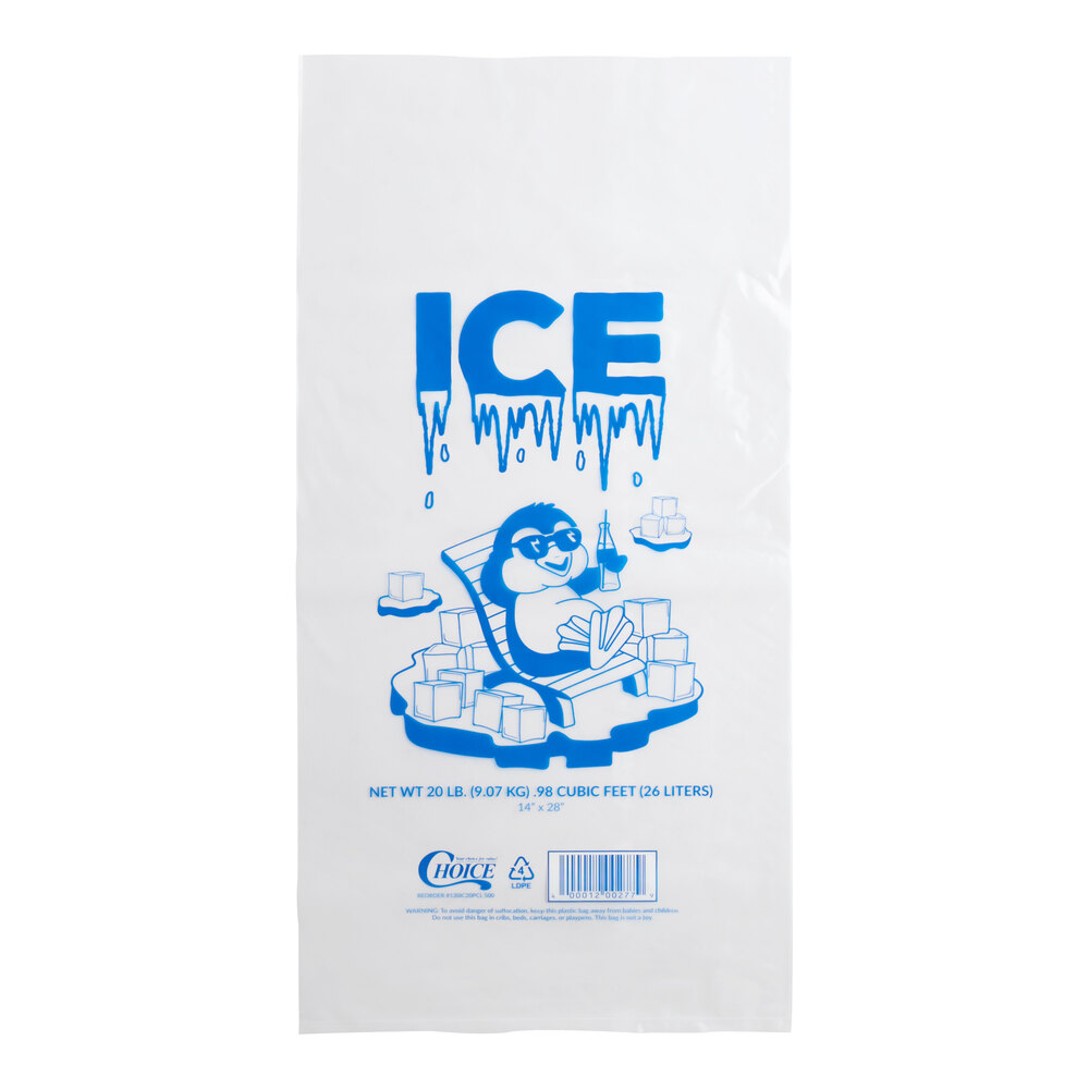 Choice 20 lb. Clear Plastic Ice Bag with Ice Print - 500/Case