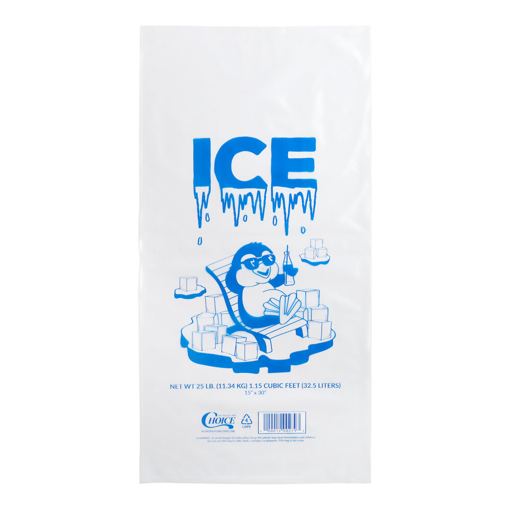 Choice 25 lb. Clear Plastic Ice Bag with Ice Print - 500/Case