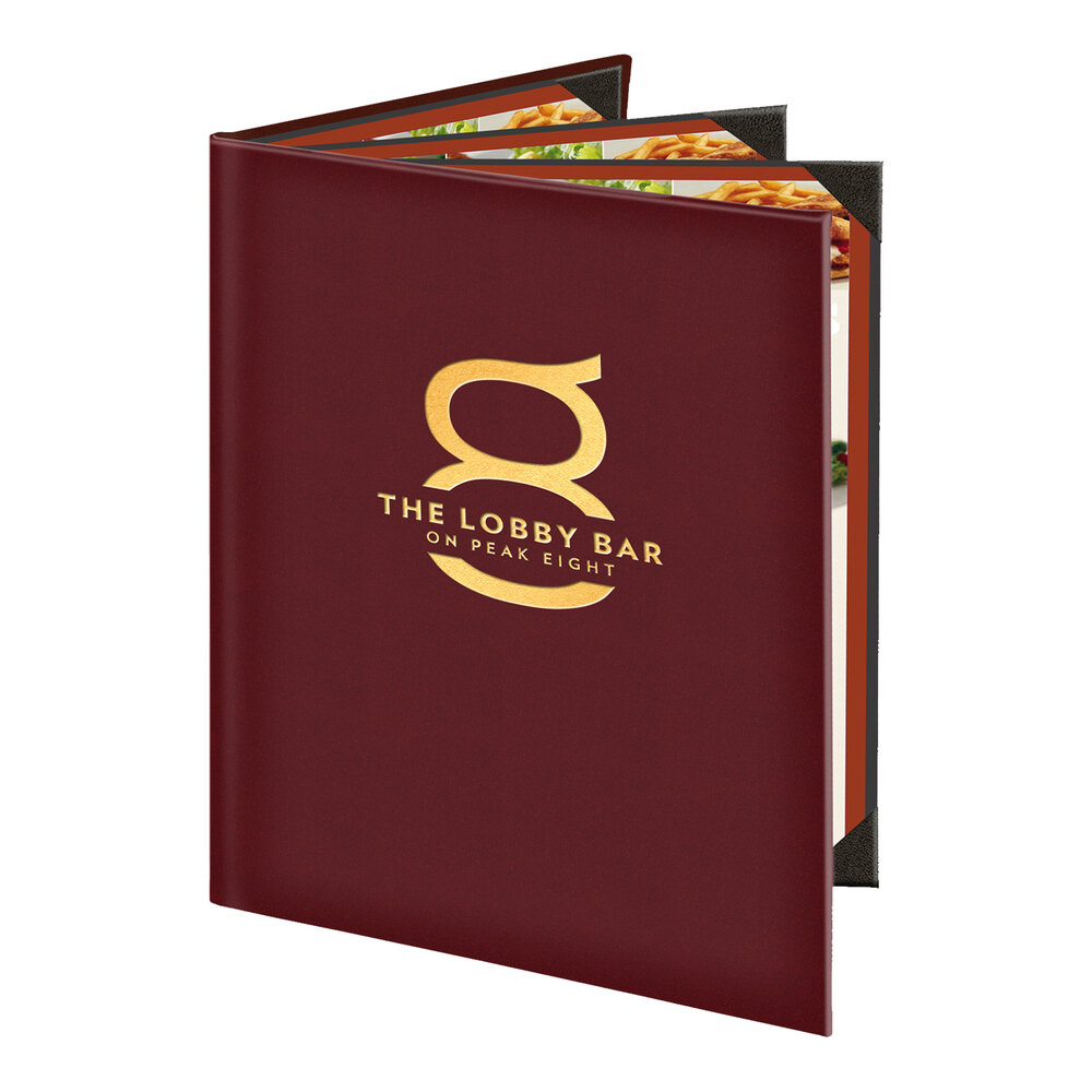 Menu Solutions K080C Kensington 8 1/2" x 11" Customizable Quad Panel 6 View Booklet Menu Cover