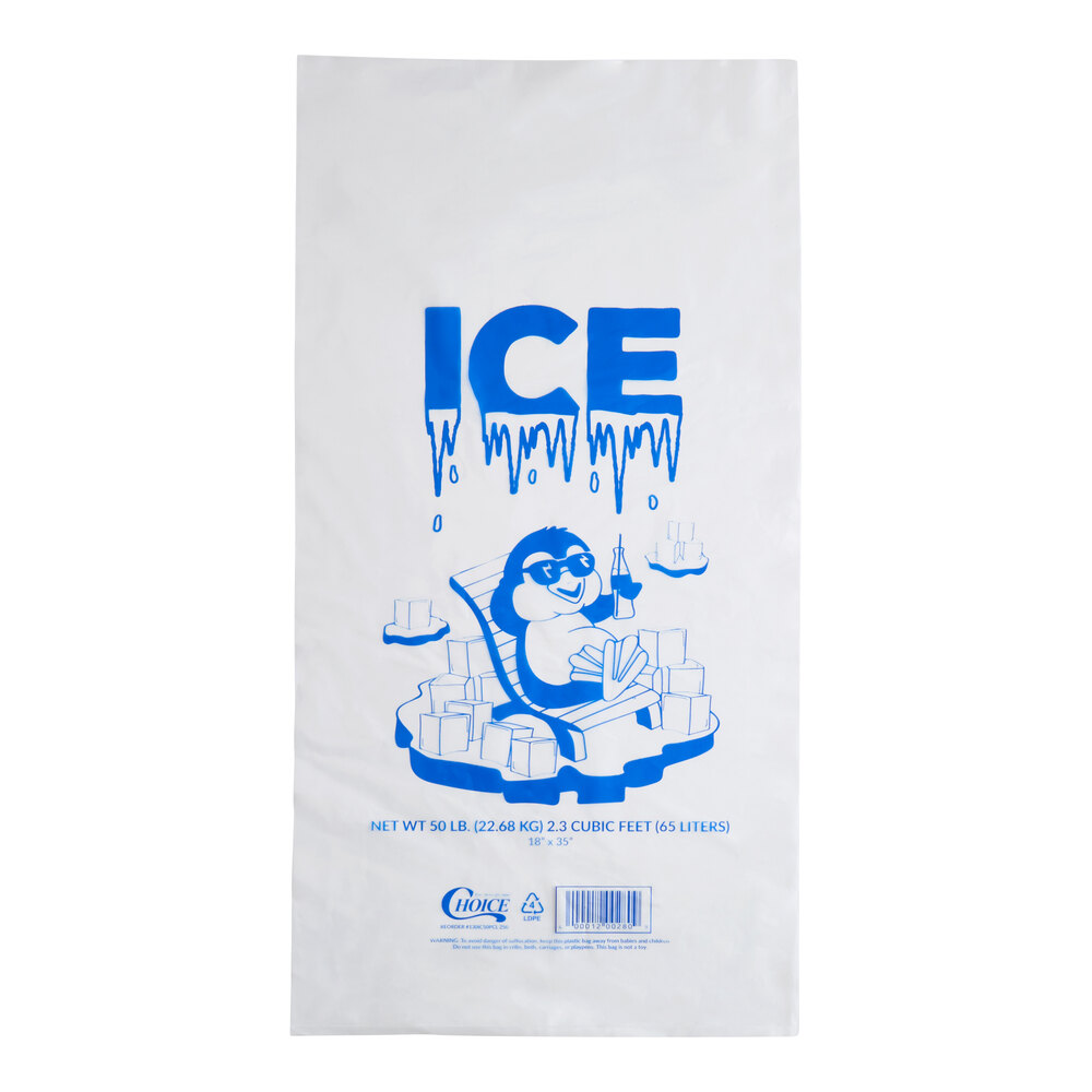 Choice 50 lb. Clear Plastic Ice Bag with Ice Print - 250/Case