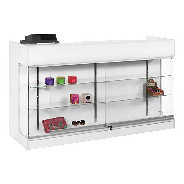 72" x 22" x 42" White Cash Register Counter with Locking Showcase