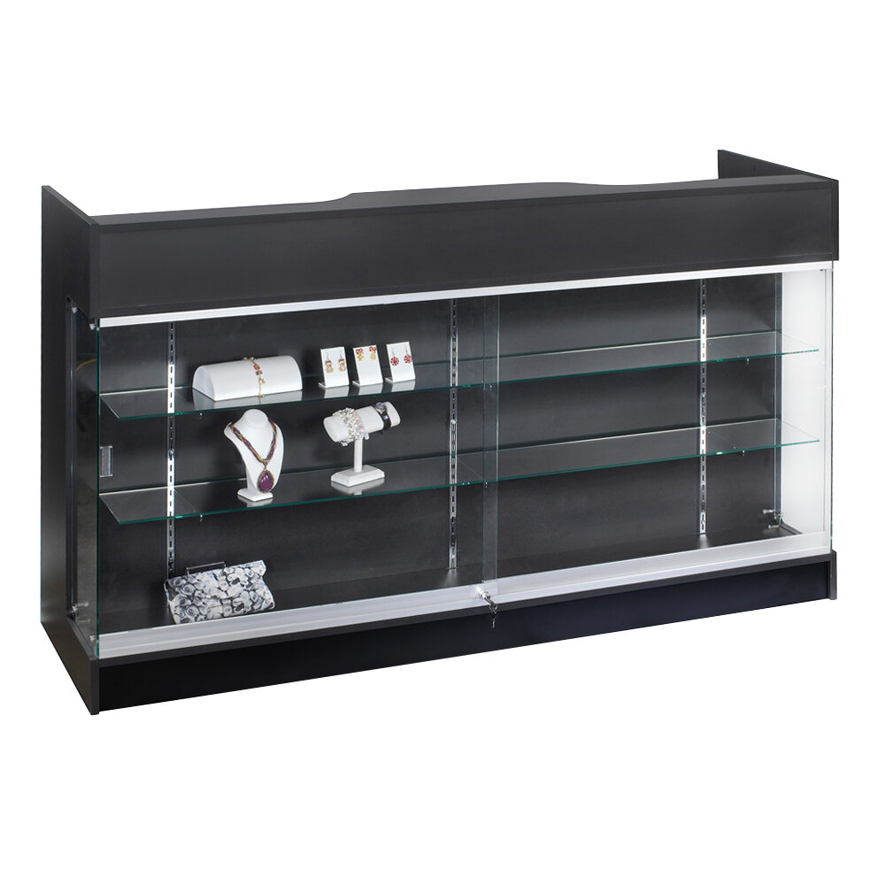72" x 22" x 42" Black Cash Register Counter with Locking Showcase