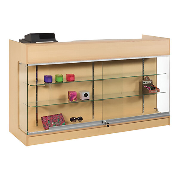 72" x 22" x 42" Maple Cash Register Counter with Locking Showcase