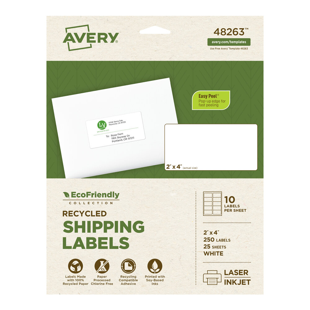 Avery® 48263 EcoFriendly 2" x 4" White Easy Peel Shipping Labels - 250/Pack