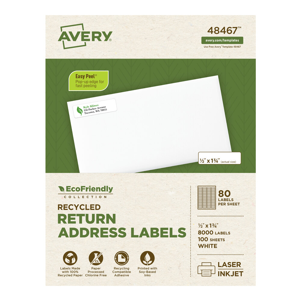 Avery® 48467 EcoFriendly 1/2" X 1 3/4" White Easy Peel Return Address Labels - 8,000/Box