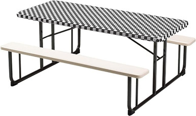 CEG Plastic Table Cover, 30"x96", Black & White Check - Elastic Corners (37397)