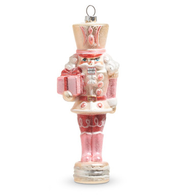 RAZ Imports 8" Glittered Nutcracker Ornament with Pink Gift (4320885B)