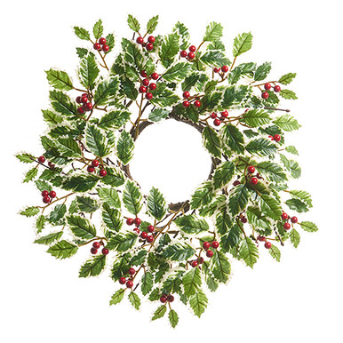 RAZ Imports Variegated Leaf Holly Mini Wreath Candle Ring - 14" (4402464)