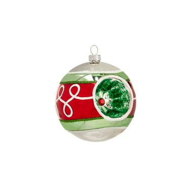 Raz Imports 2024 Reflector Ball Ornament - Red Band, 4" (4424510A)